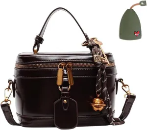 Women's Elegant Minimalist Handbag, Vintage Box Shape Crossbody Shoulder Bag with Detachable Bell, Cute Tote Bag for Women