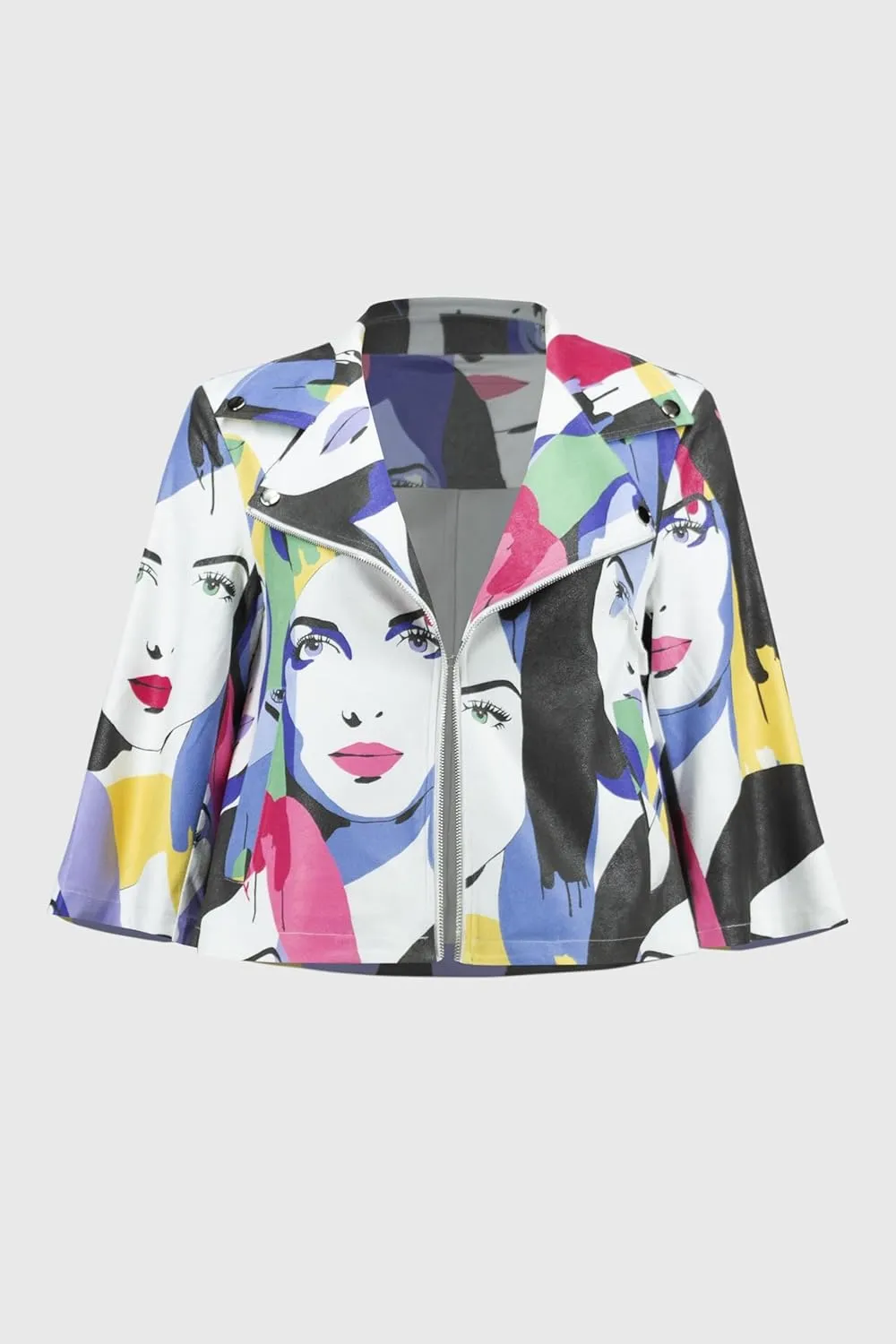Women's Faux Suede Face Print Trapeze Jacket