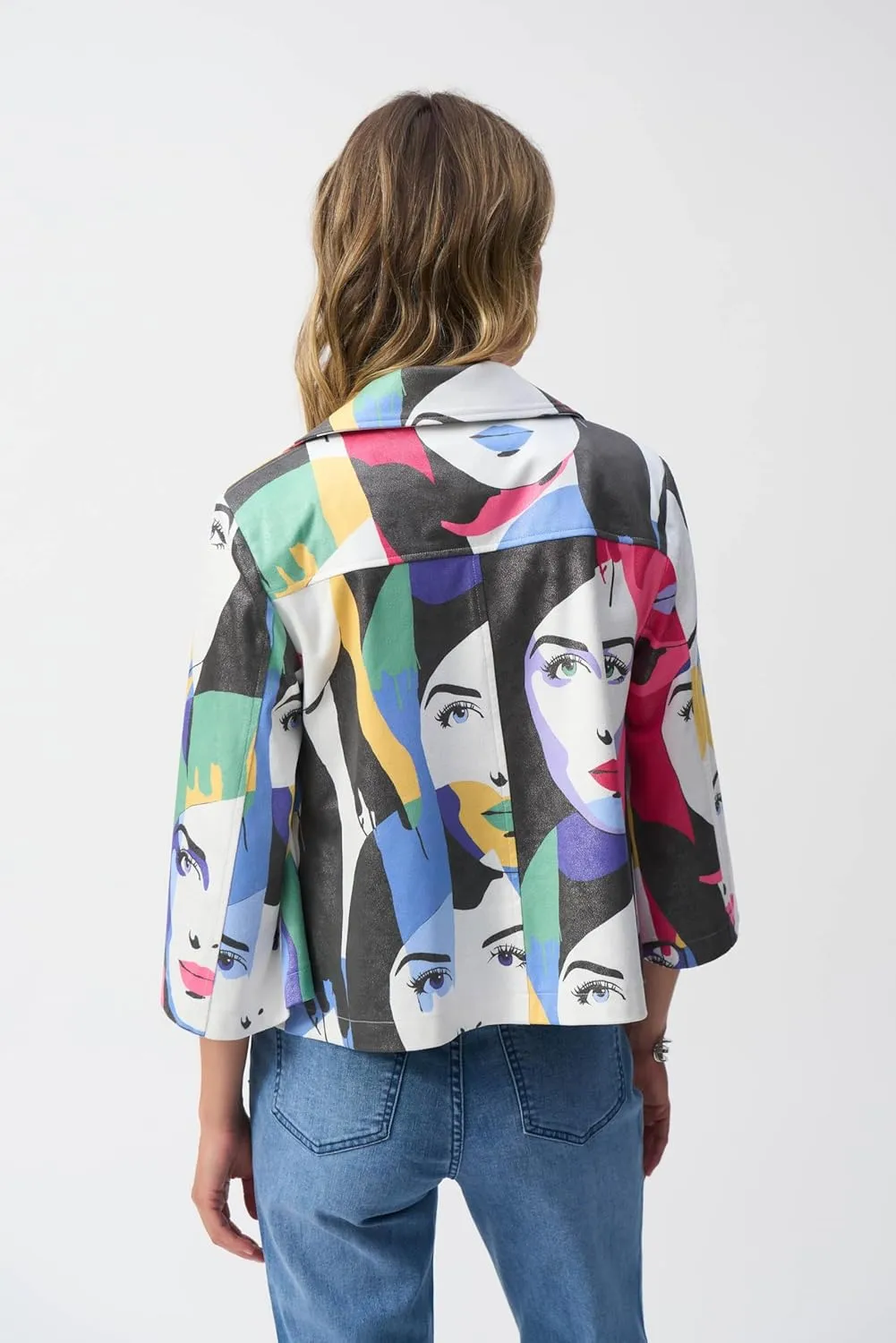 Women's Faux Suede Face Print Trapeze Jacket