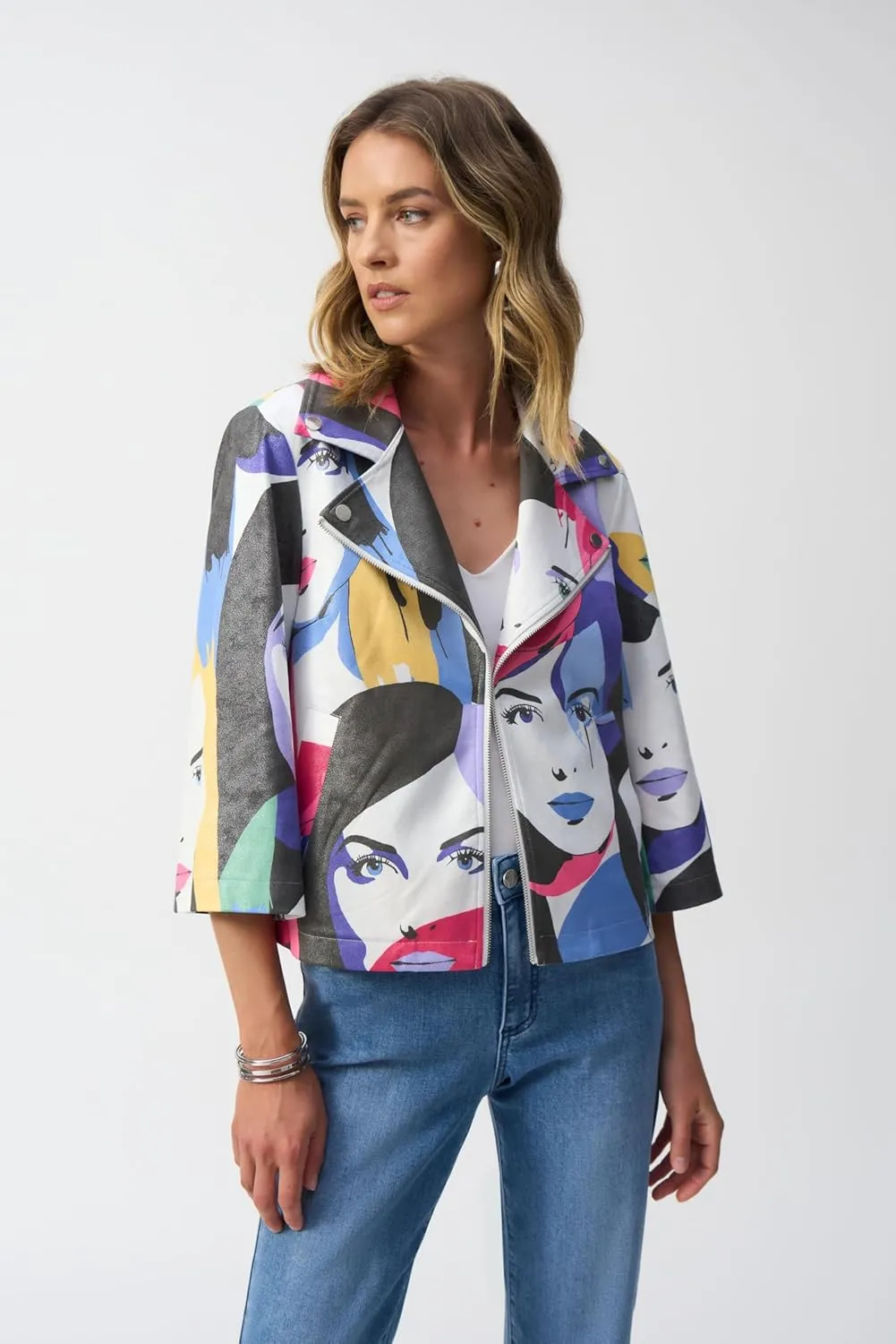 Women's Faux Suede Face Print Trapeze Jacket