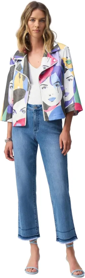 Women's Faux Suede Face Print Trapeze Jacket