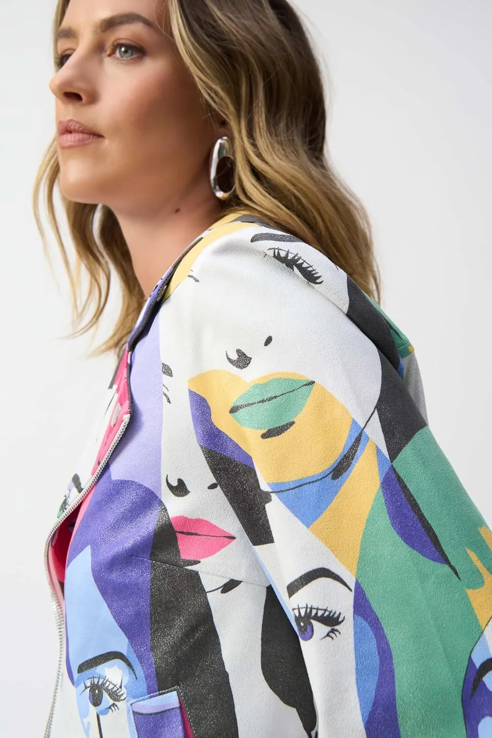 Women's Faux Suede Face Print Trapeze Jacket