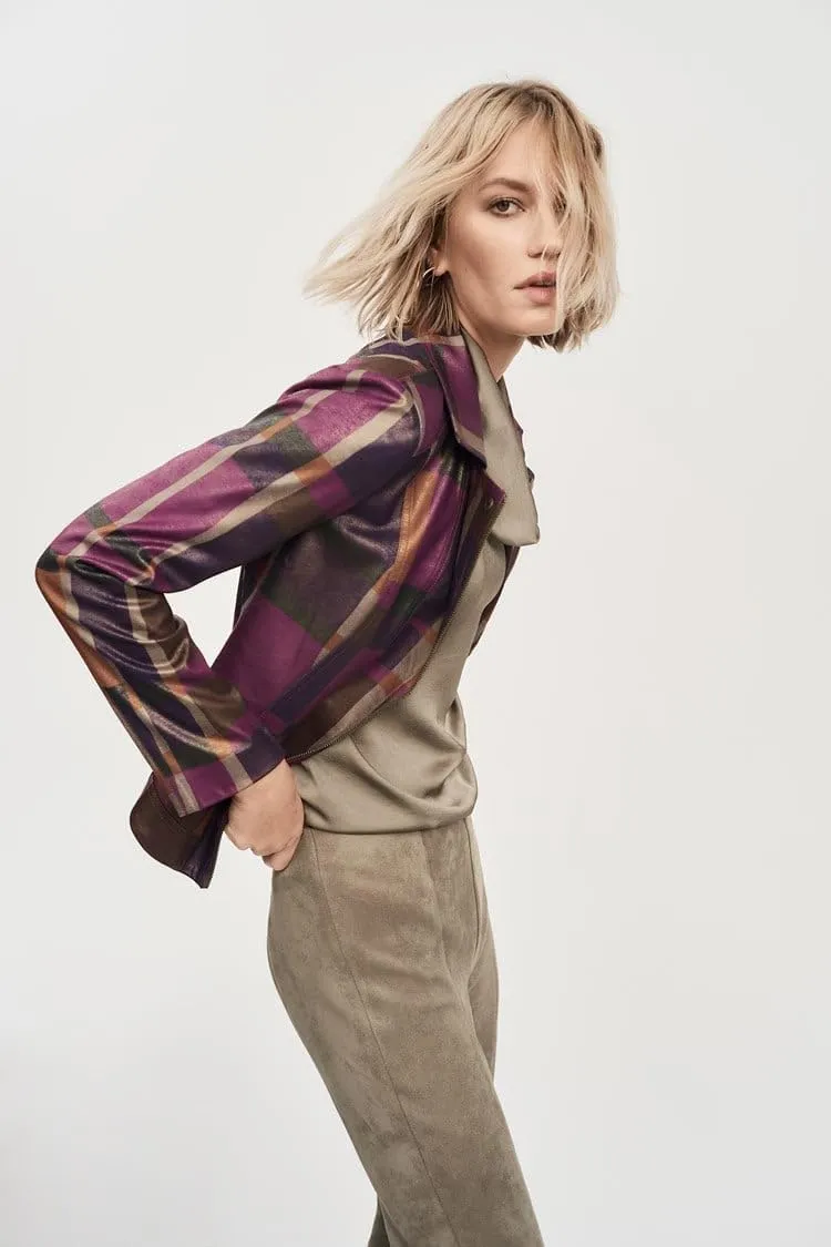 Women's Foiled Print Faux Suede Jacket
