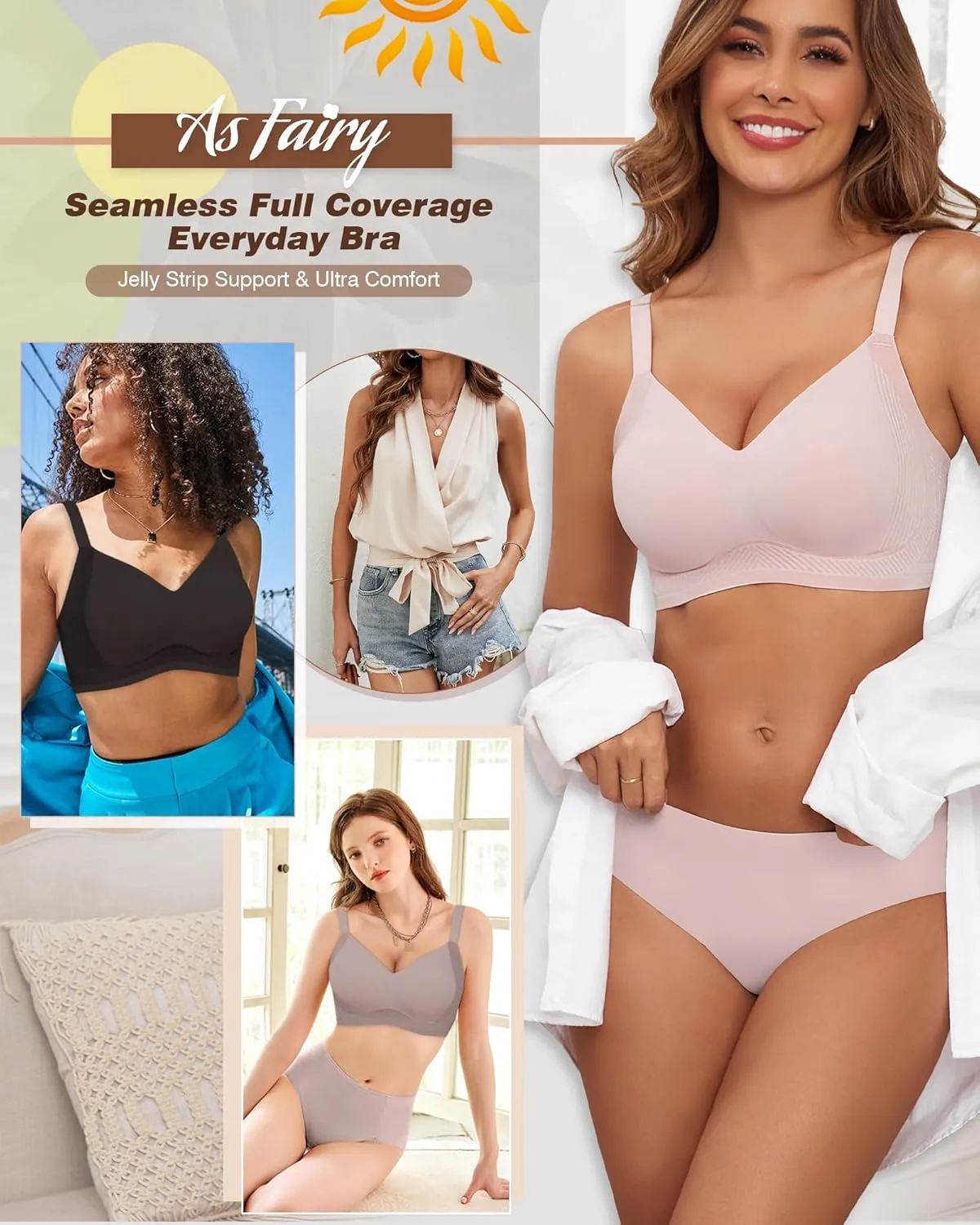 Womens Full Coverage Push Up Bras with Support and Lift Velvet Silhouette Wireless Everyday Bralettes