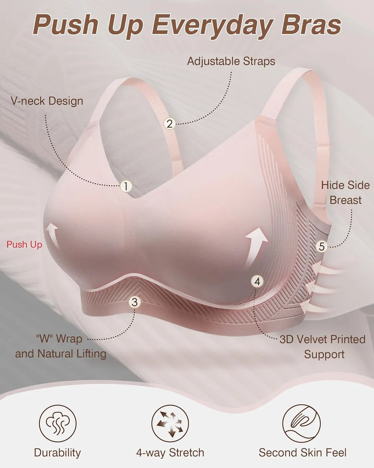 Womens Full Coverage Push Up Bras with Support and Lift Velvet Silhouette Wireless Everyday Bralettes