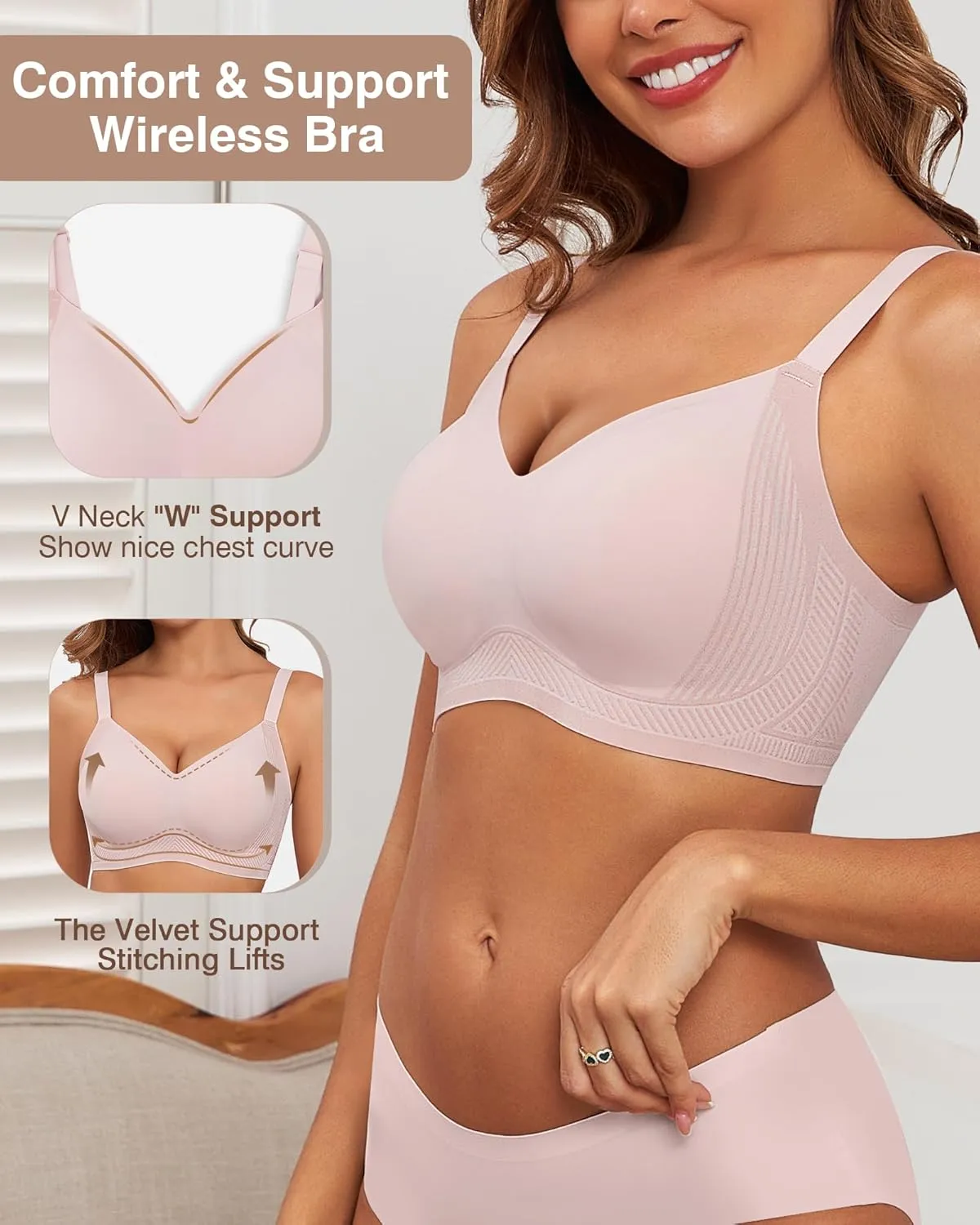 Womens Full Coverage Push Up Bras with Support and Lift Velvet Silhouette Wireless Everyday Bralettes