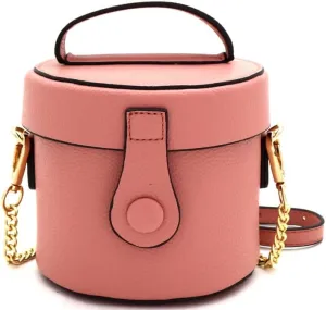Womens Girls Faux Leather Top-Handle Small Bucket Round Satchel Purse Crossbody Bag