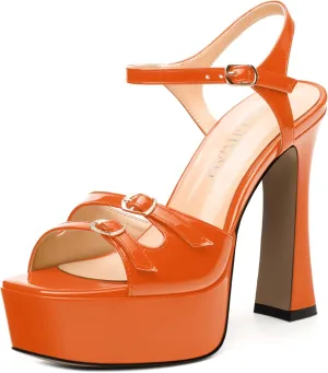 Women's High Heel Platform Sandals - Open Square Toe, Adjustable Buckle Ankle Strap, Versatile Party/Wedding/Daily Shoes
