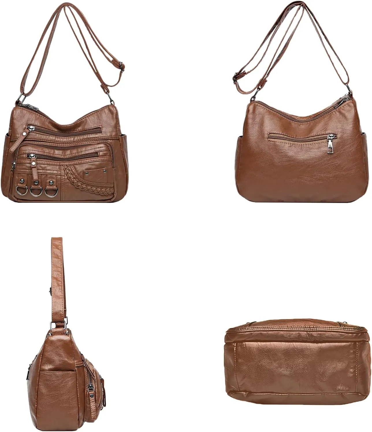 Womens Leather Handbag Multi-Pocket Crossbody Bag Waterproof Hobo Shoulder Bag with Adjustable Shoulder Strap