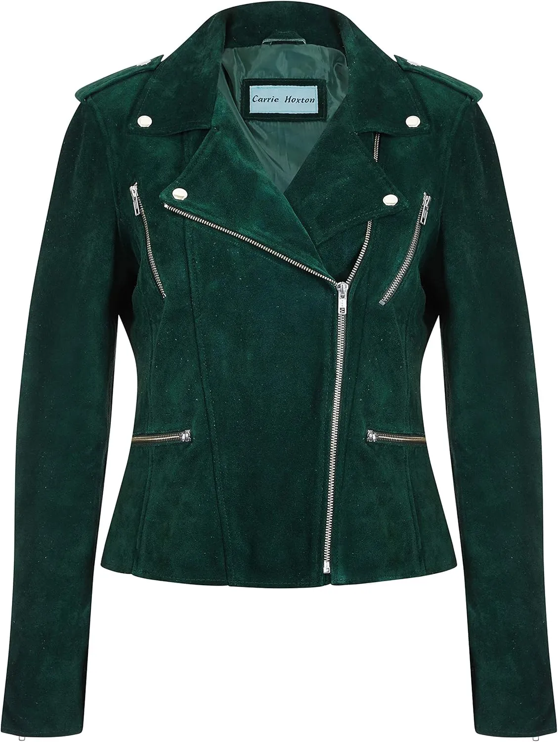 Women's Leather Jacket Green Suede Classic Casual Fashion Biker Style 7113-A