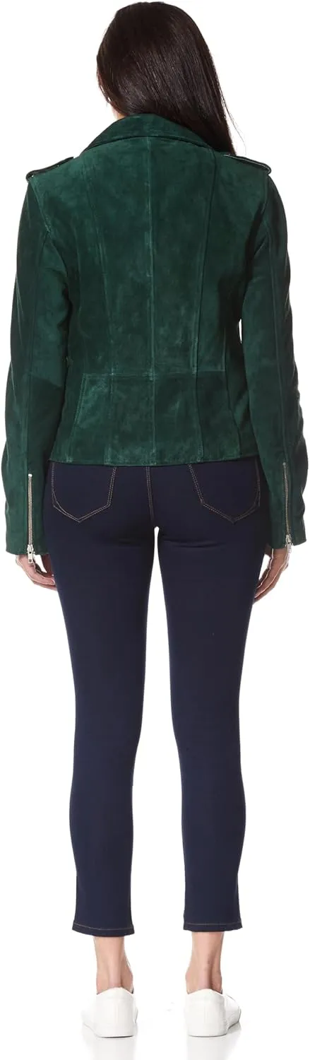 Women's Leather Jacket Green Suede Classic Casual Fashion Biker Style 7113-A