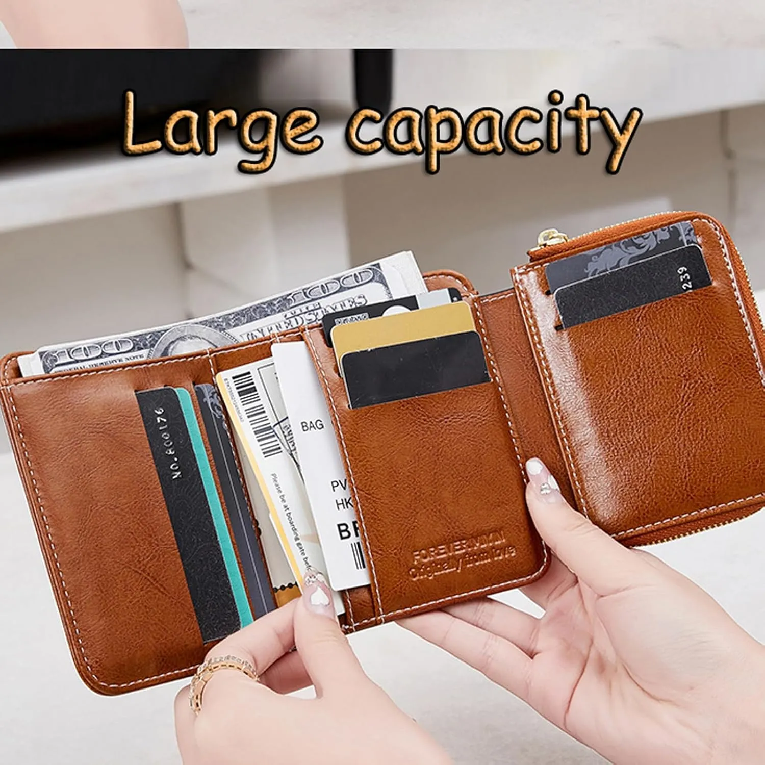 Women'S Leather Zipper Wallet – RFID Blocking Short Purse with Card Holder, Ladies Wallet with Card Slots, Coin Pocket, And Photo Slot,Green