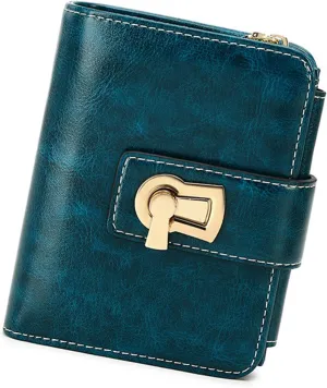 Women'S Leather Zipper Wallet – RFID Blocking Short Purse with Card Holder, Ladies Wallet with Card Slots, Coin Pocket, And Photo Slot,Green