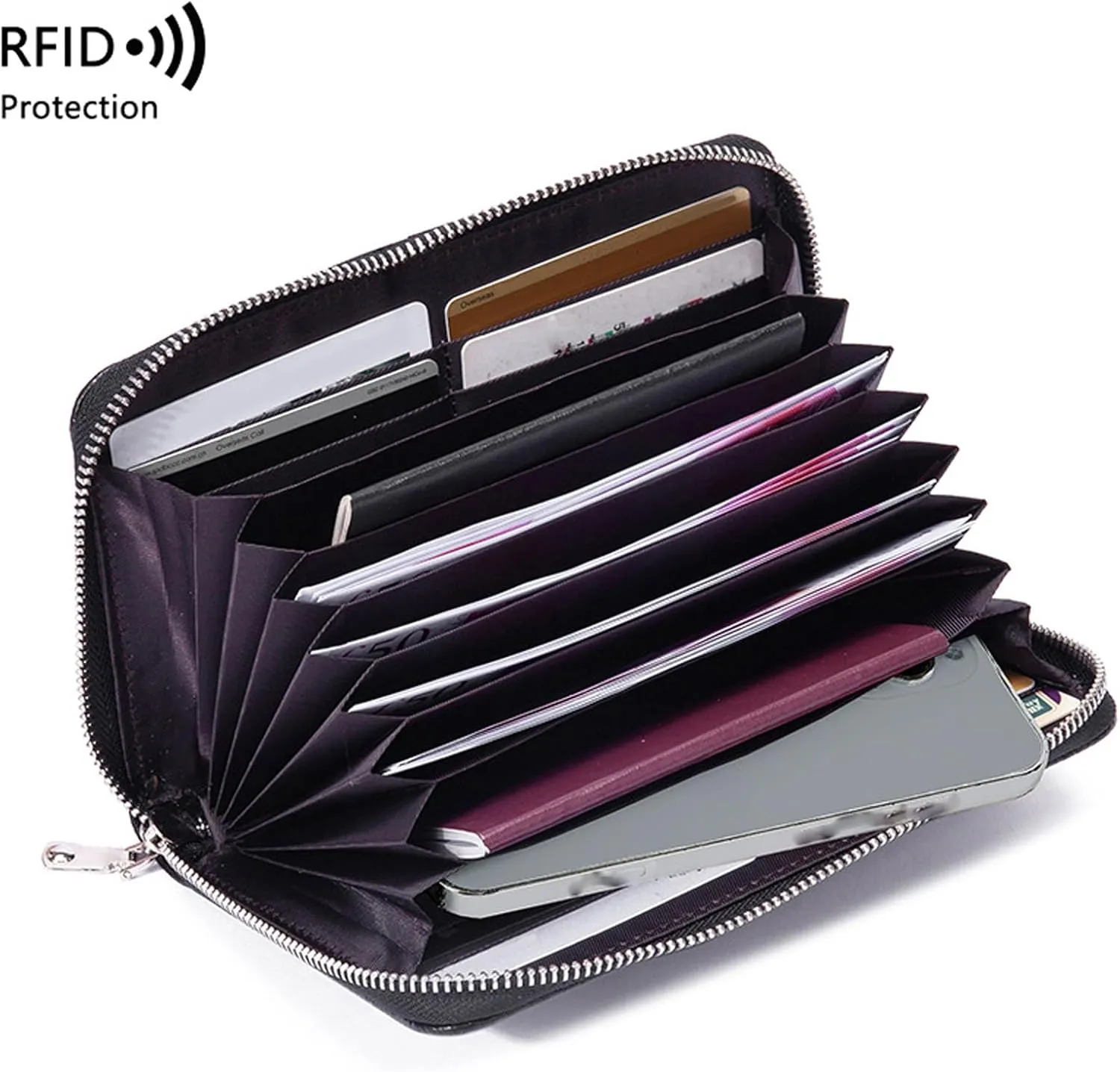 Women'S Leather Zipper Wallet – RFID Blocking Short Purse with Card Holder, Ladies Wallet with Card Slots, Coin Pocket, And Photo Slot,Green