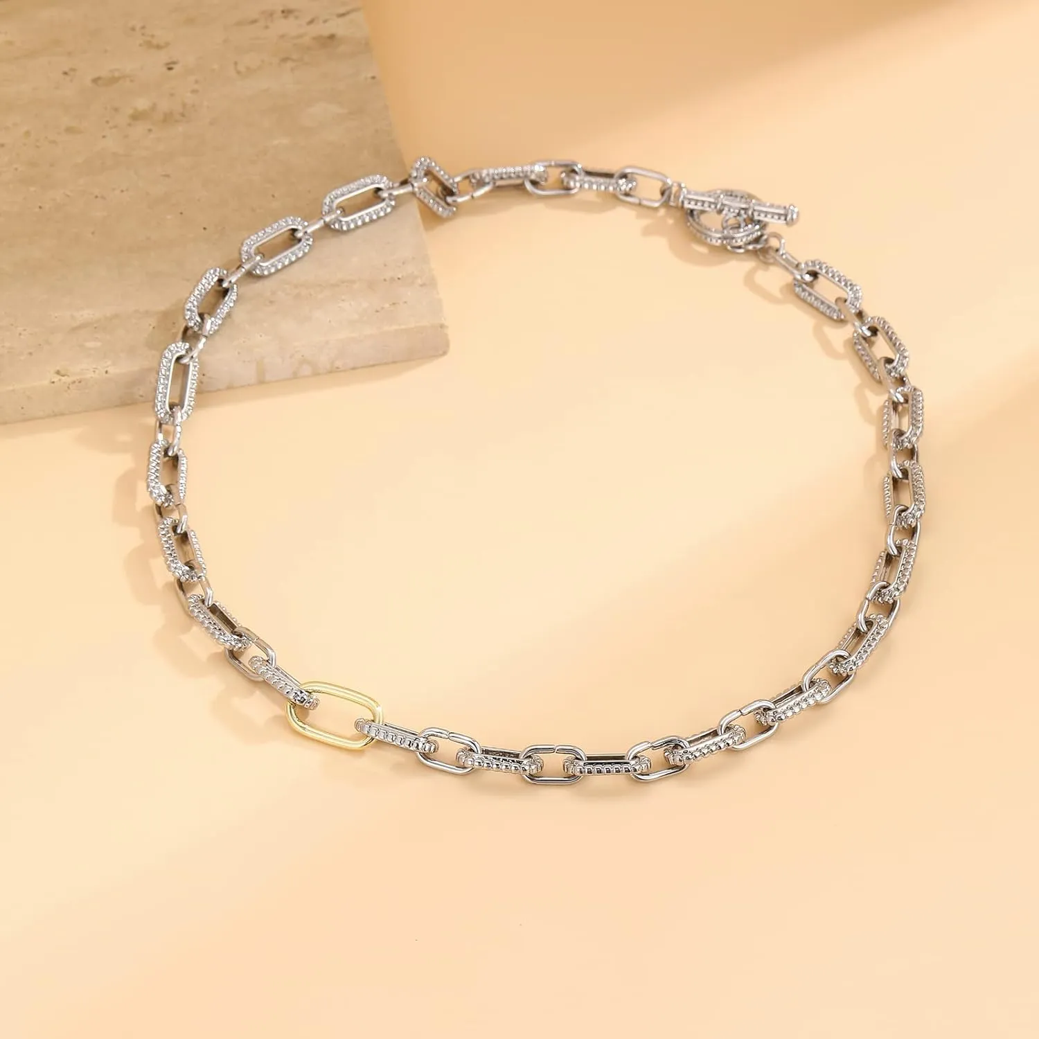Women's Link Necklace 18k Gold Plated Double Twist Wire Gold and Silver 2 Tone Chain Necklaces Christmas New Year Jewelry