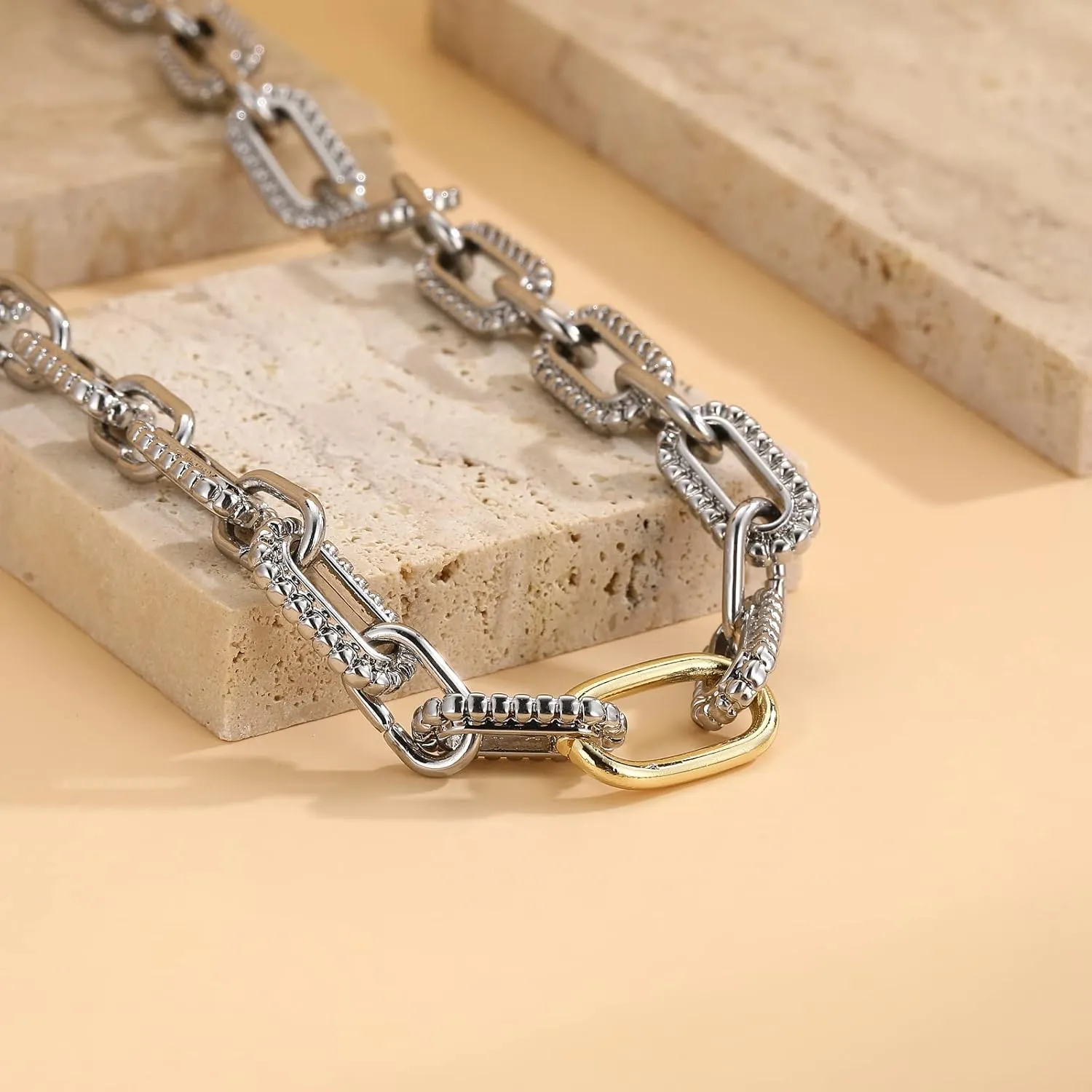 Women's Link Necklace 18k Gold Plated Double Twist Wire Gold and Silver 2 Tone Chain Necklaces Christmas New Year Jewelry