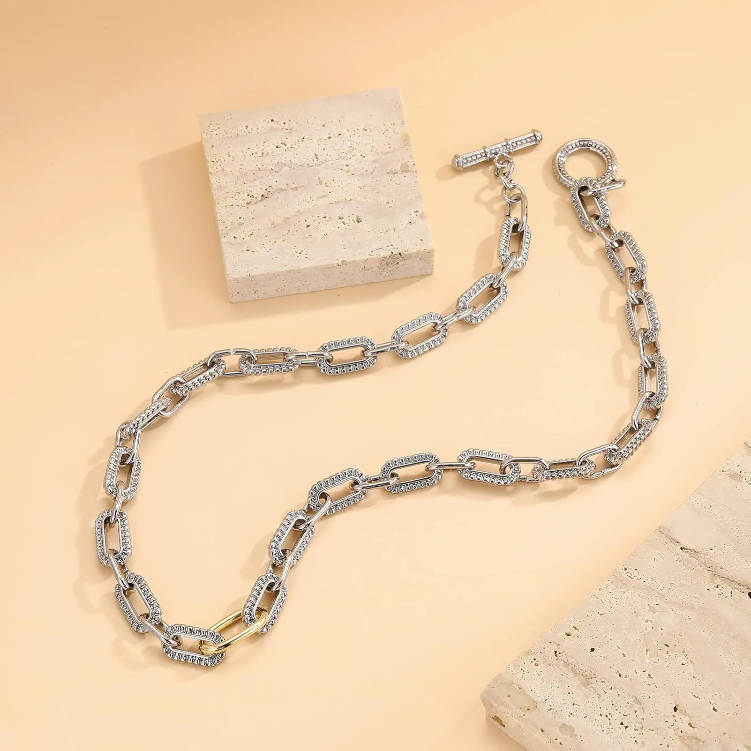 Women's Link Necklace 18k Gold Plated Double Twist Wire Gold and Silver 2 Tone Chain Necklaces Christmas New Year Jewelry