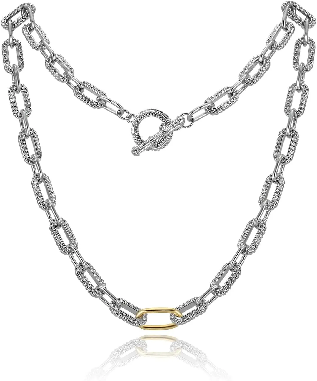 Women's Link Necklace 18k Gold Plated Double Twist Wire Gold and Silver 2 Tone Chain Necklaces Christmas New Year Jewelry