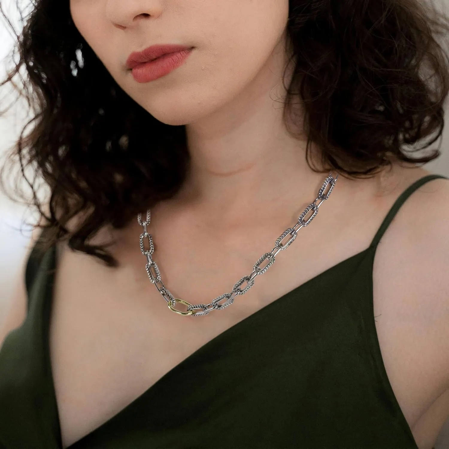Women's Link Necklace 18k Gold Plated Double Twist Wire Gold and Silver 2 Tone Chain Necklaces Christmas New Year Jewelry
