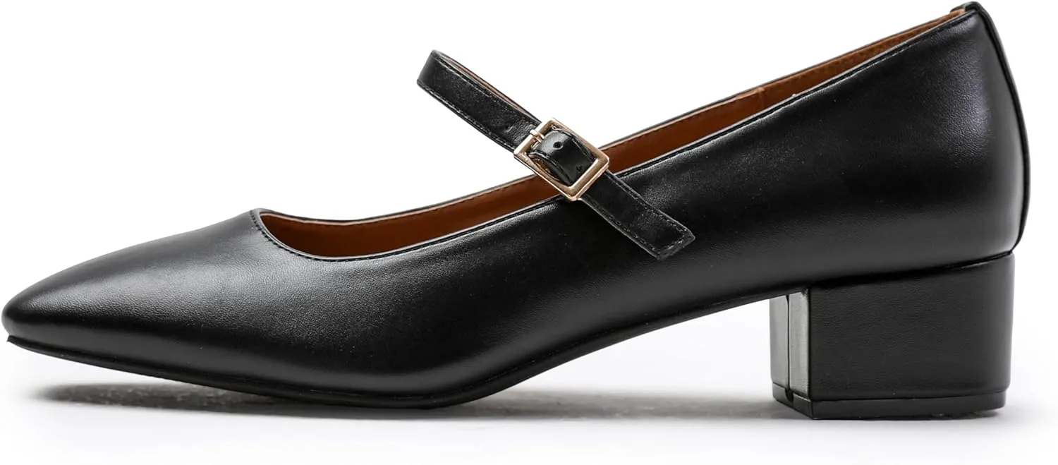 Womens Low Mid Block Heel Ankle Strap Smart Work Office Comfort Court Shoes Wide Fit Closed Toe Comfy Party Casual Travel Shoes