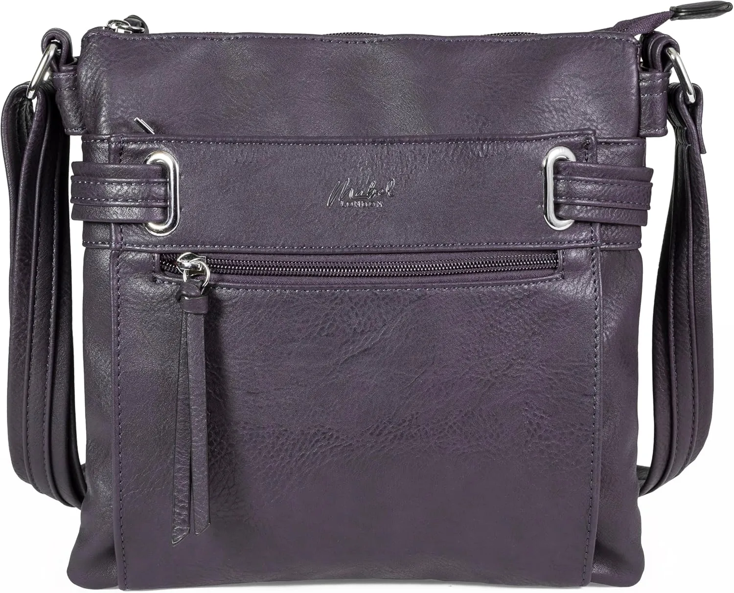 Women’s Multiple Pckets - Cross Body Handbag – Long Adjustable Shoulder Strap - (Deep Purple)