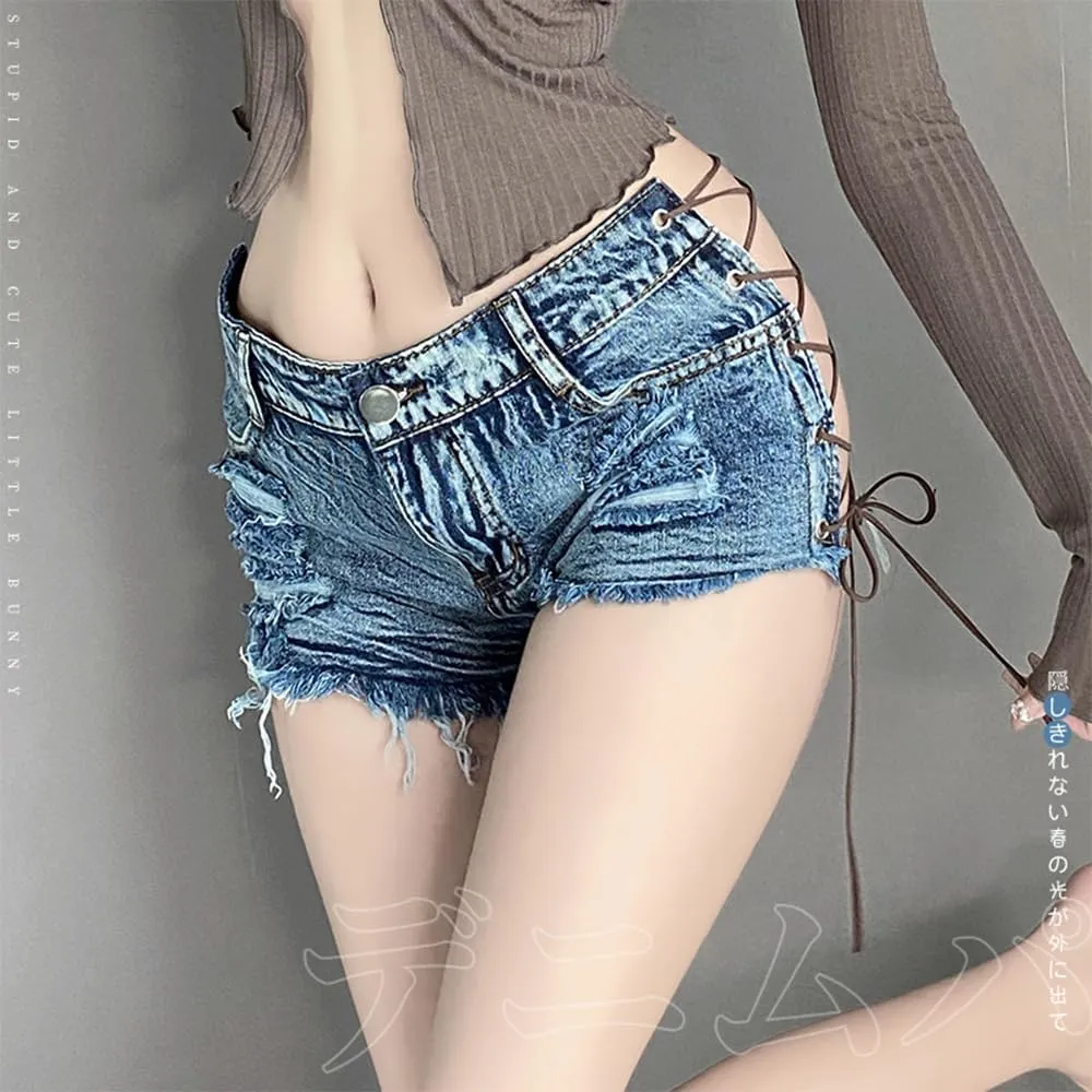 Women's Perforated hot Cosplay Seductive Denim Casual Versatile Shorts