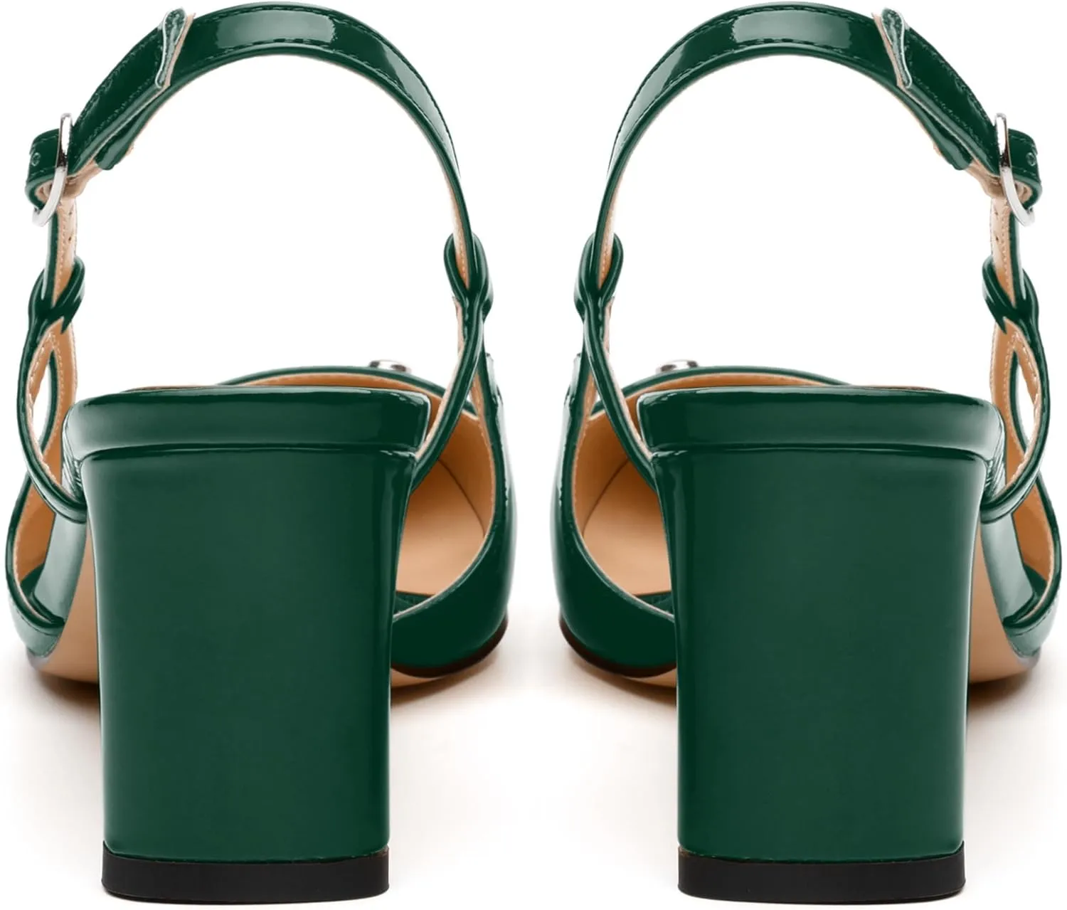 Women's Pumps, Slingback Square Toe Mid Chunky Heels, Fashion Adjustable Strap Buckle Patent Shoes for Women 2.56 Inch