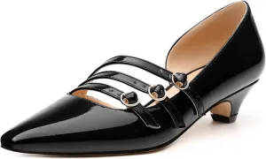 Women's Pumps with Square Toe, 1.3-inch Low Heels, Slip-On Design, Solid Faux Patent Leather, Elegant Dress Shoes for Office, Party, and Dating