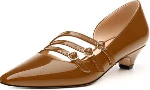 Women's Pumps with Square Toe, 1.3-inch Low Heels, Slip-On Design, Solid Faux Patent Leather, Elegant Dress Shoes for Office, Party, and Dating