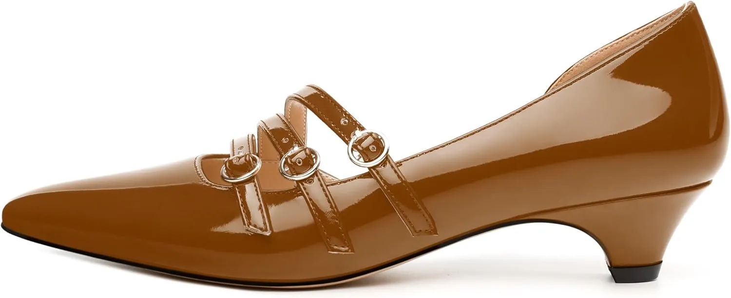 Women's Pumps with Square Toe, 1.3-inch Low Heels, Slip-On Design, Solid Faux Patent Leather, Elegant Dress Shoes for Office, Party, and Dating