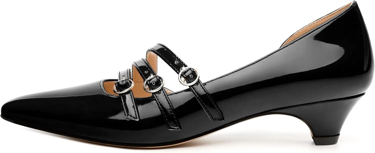Women's Pumps with Square Toe, 1.3-inch Low Heels, Slip-On Design, Solid Faux Patent Leather, Elegant Dress Shoes for Office, Party, and Dating