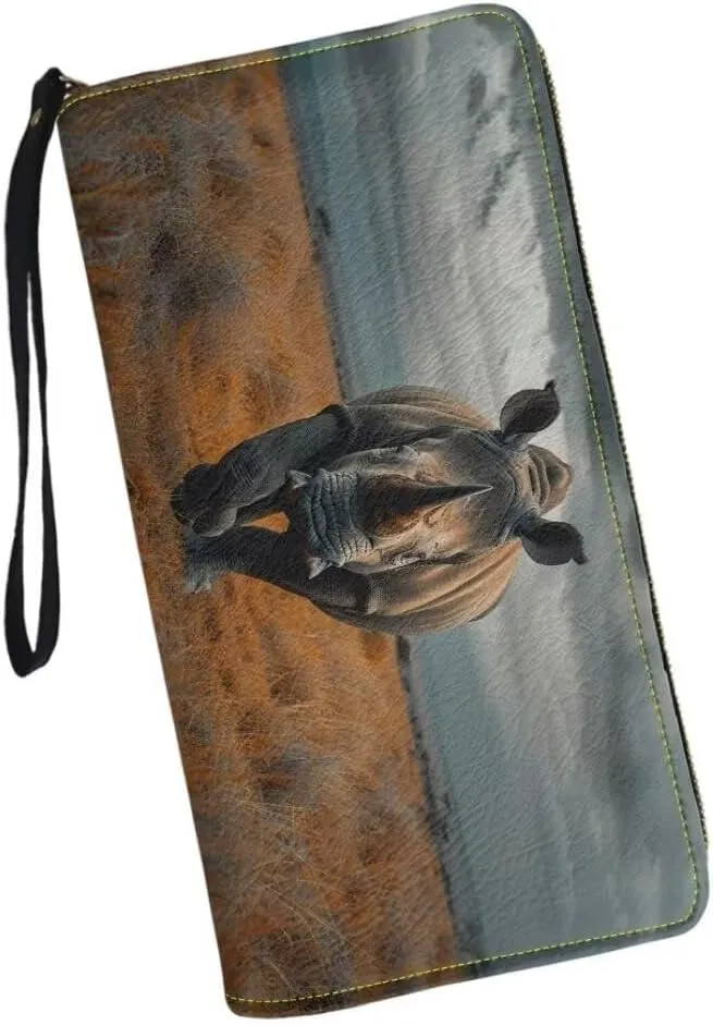 Womens Rhinoceros Walllet Bifold Multi Card Case Wallet Wristlet with Zipper Pocket