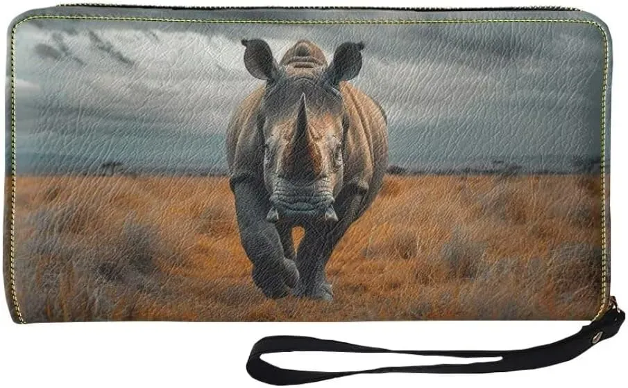 Womens Rhinoceros Walllet Bifold Multi Card Case Wallet Wristlet with Zipper Pocket