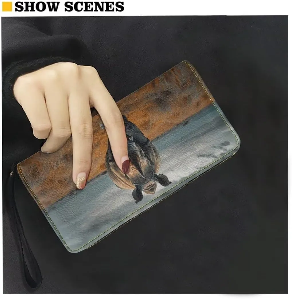 Womens Rhinoceros Walllet Bifold Multi Card Case Wallet Wristlet with Zipper Pocket