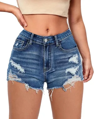 Women's Ripped Distressed Skinny Denim Shorts Sexy Ripped Jean Hot Pants Shorts for Women