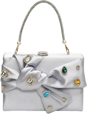 Women’s Satin Evening Bag Bow Handbag Purse Party Clutches Wedding Chain Shoulder Cross Body Bag