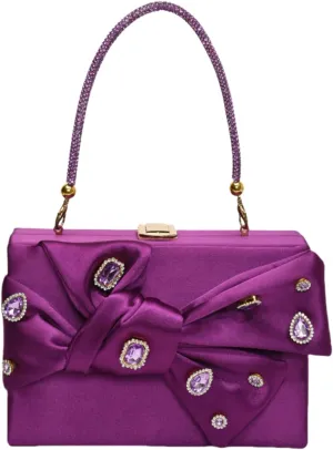Women’s Satin Evening Bag Bow Handbag Purse Party Clutches Wedding Chain Shoulder Cross Body Bag
