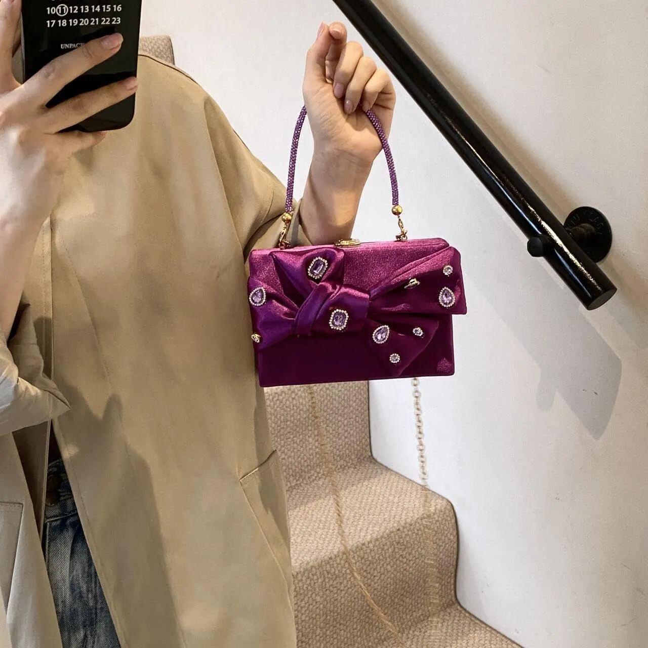Women’s Satin Evening Bag Bow Handbag Purse Party Clutches Wedding Chain Shoulder Cross Body Bag