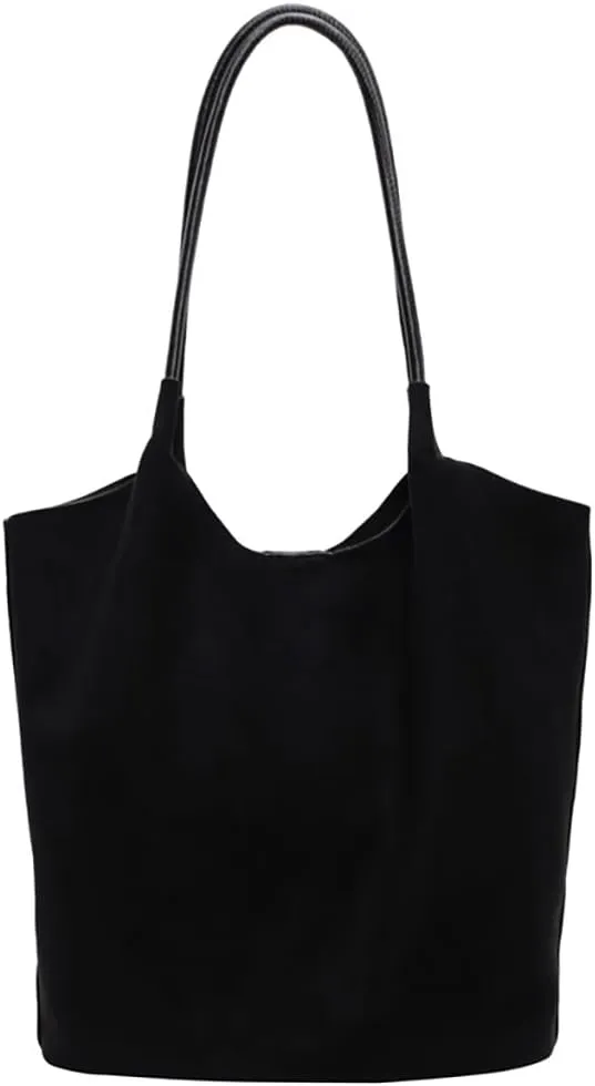 Womens Soft Suede Tote Bag Faux Leather Handbag Large Vintage Top Handle Bag Bucket Shoulder Satchel 2pcs Purse