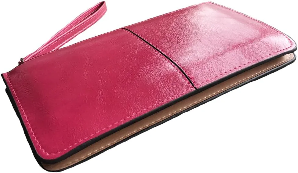 Women's Solid Color PU Leather Wristlet Clutches Purse Wallet Credit ID Cards Holder