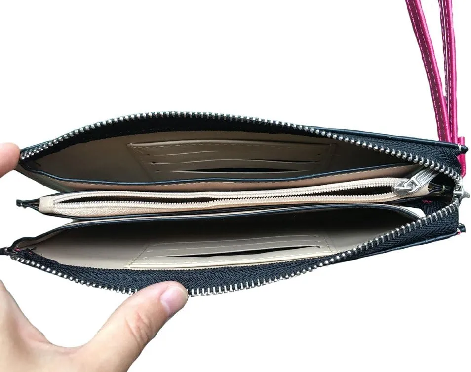 Women's Solid Color PU Leather Wristlet Clutches Purse Wallet Credit ID Cards Holder