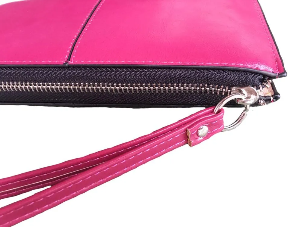 Women's Solid Color PU Leather Wristlet Clutches Purse Wallet Credit ID Cards Holder