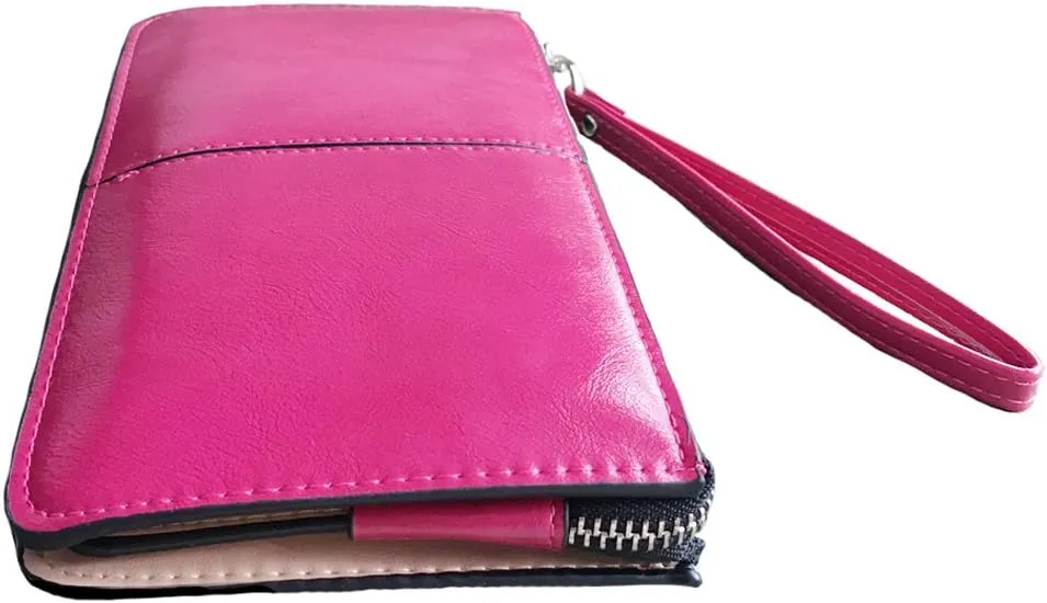 Women's Solid Color PU Leather Wristlet Clutches Purse Wallet Credit ID Cards Holder