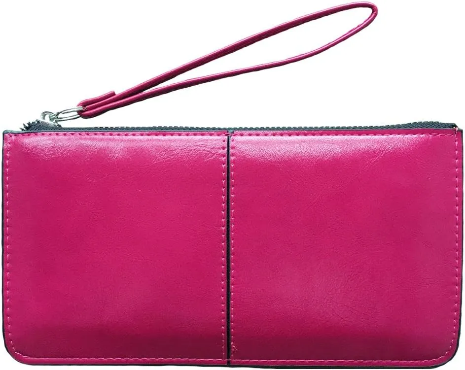 Women's Solid Color PU Leather Wristlet Clutches Purse Wallet Credit ID Cards Holder