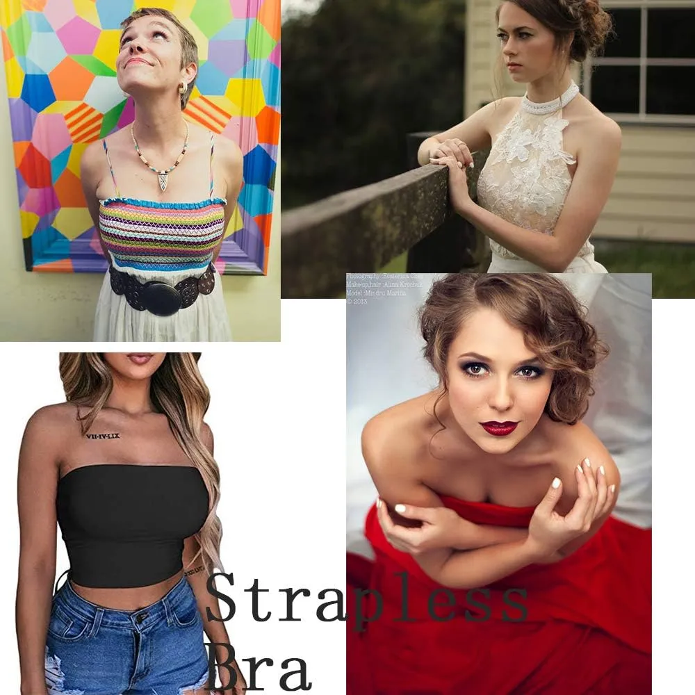 Women's Strapless Push Up Bra Underwired Thick Padded Low Cut T-Shirt Convertible Supportive Bras with Clear Straps