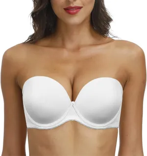 Women's Strapless Push Up Bra Underwired Thick Padded Low Cut T-Shirt Convertible Supportive Bras with Clear Straps