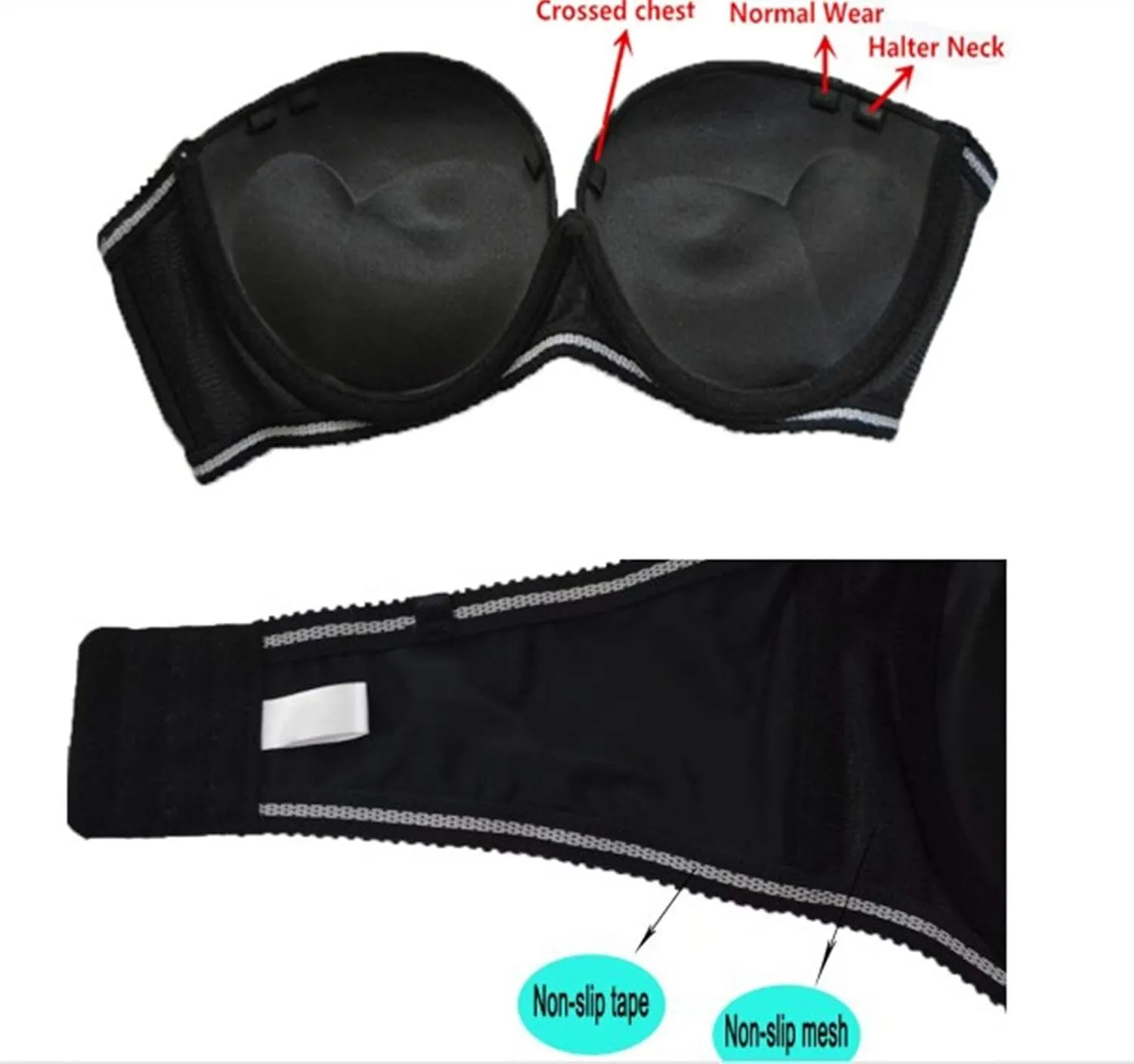 Women's Strapless Push Up Bra Underwired Thick Padded Low Cut T-Shirt Convertible Supportive Bras with Clear Straps