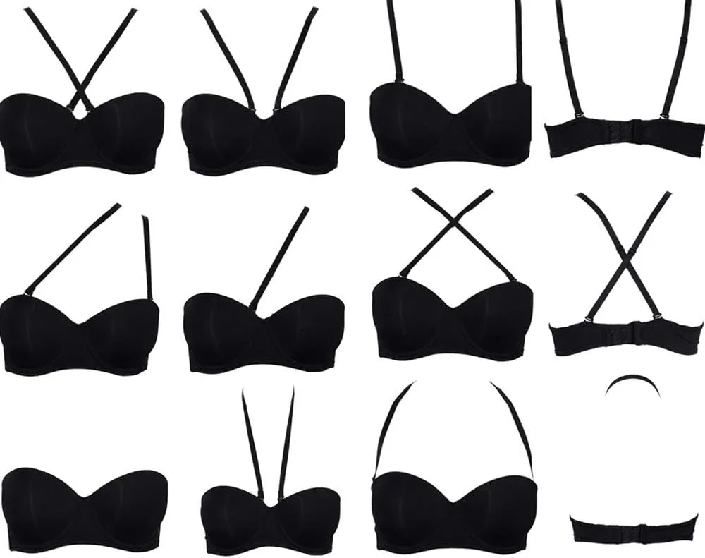 Women's Strapless Push Up Bra Underwired Thick Padded Low Cut T-Shirt Convertible Supportive Bras with Clear Straps