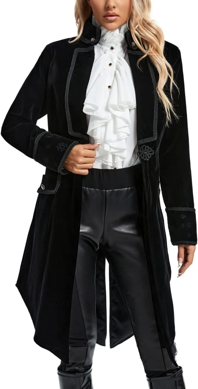 Women's Victorian Gothic Vintage Tailcoat Pirate Jacket Steampunk Long Coat