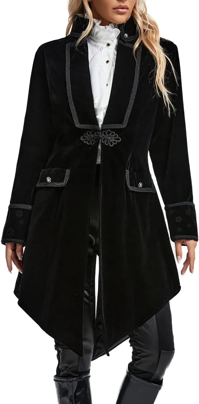 Women's Victorian Gothic Vintage Tailcoat Pirate Jacket Steampunk Long Coat
